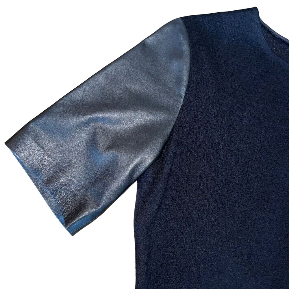 Vince Navy Dress with Leather-Effect Short Sleeves - Picture 3 of 7